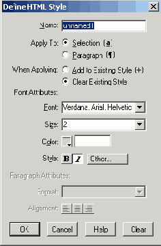 Диалоговое окно Define HTML Style